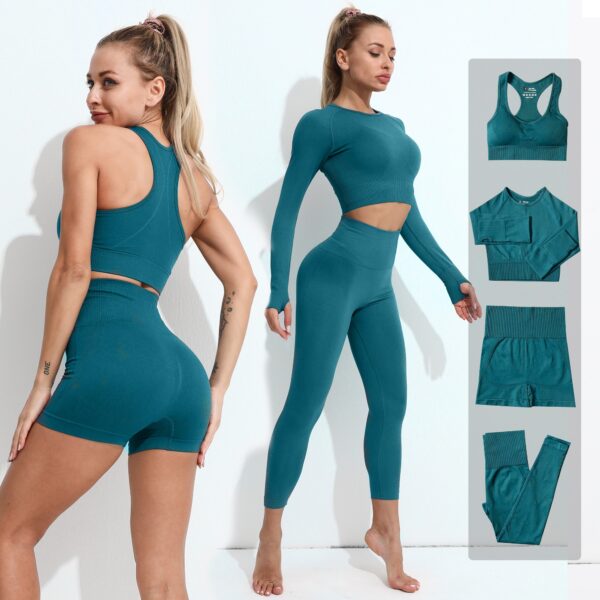 Seamless Women Yoga Set Workout Shirts Sport Pants Bra Gym Clothing Short  Crop Top High Waist Running Leggings Sports Set